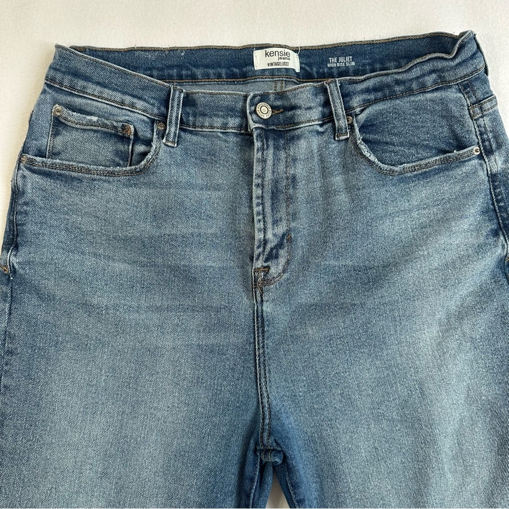 Kensie Jeans Vintage Luxe Juliet High Rise Slim Medium Wash Raw Hem Size 14 - Picture 8 of 13